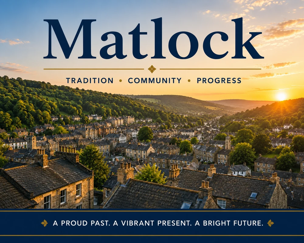 Matlock hillside rooftops and town view showing local roof cleaning services in Derbyshire.