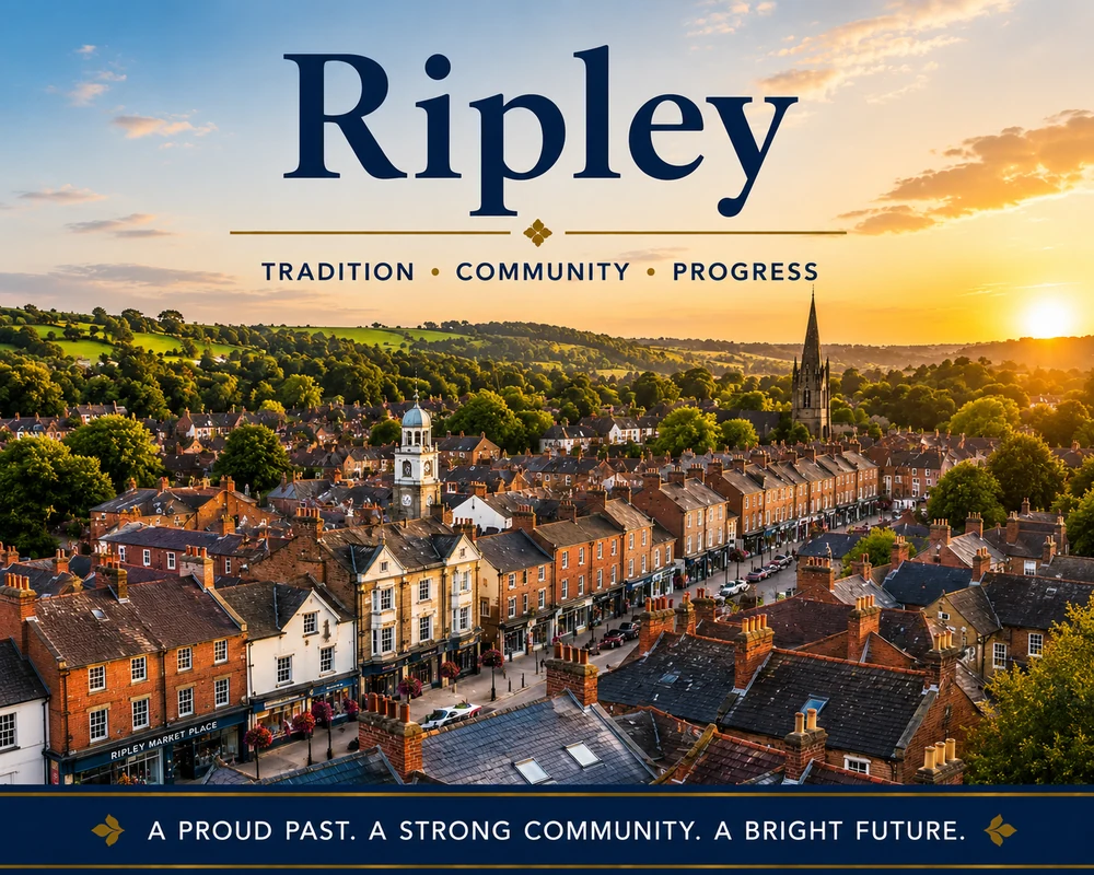 Ripley town rooftops at sunset showing professional roof cleaning services in Derbyshire.