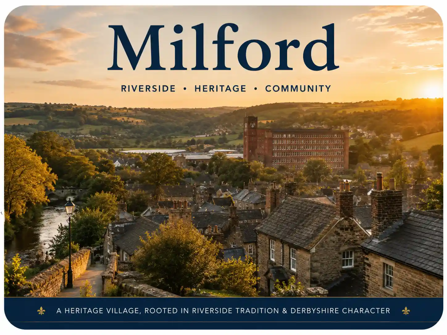 Aerial view of Milford near Belper at sunset, one of the areas covered by our roof cleaning service.